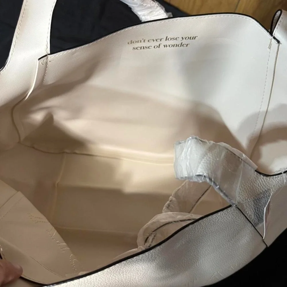 White Victoria's Secret faux leather tote bag‎ with silver accents NWT